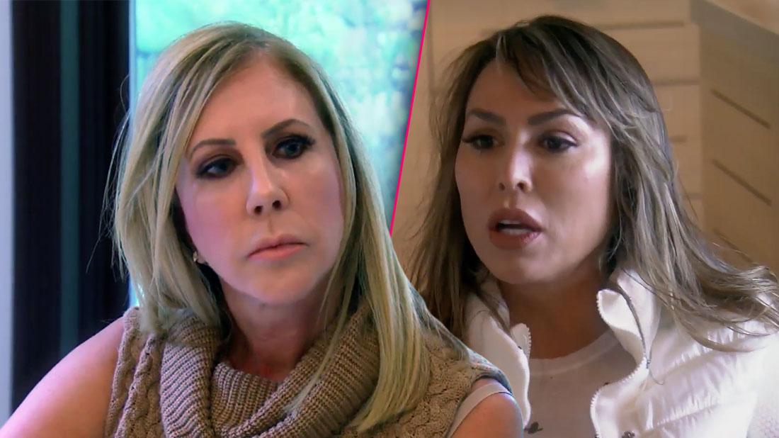 Angry looking Vicki Gunvalson , Suprised Kelly Dodd Real Housevives of Orange County RHOC