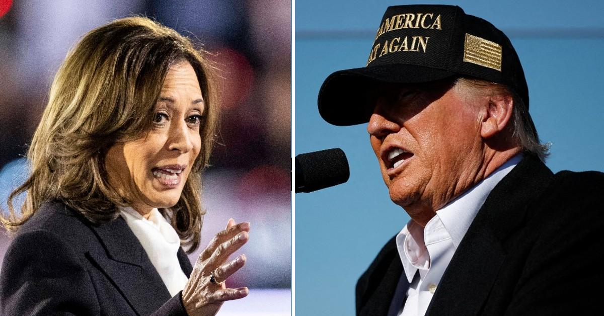 Split photo of Kamala Harris, Donald Trump