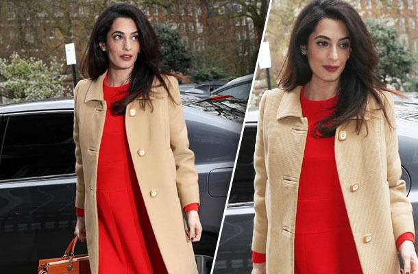 //amal clooney pregnant baby bump red dress photos pp