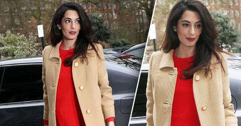 //amal clooney pregnant baby bump red dress photos pp