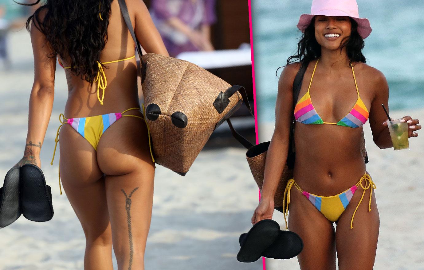 Karrueche Tran Flaunts Body In Rainbow Colored Bikini