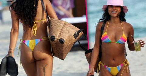 Karrueche Tran Flaunts Body In Rainbow Colored Bikini