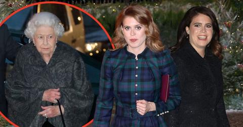 Split photos of Queen Elizabeth, Princesses Beatrice and Eugenie