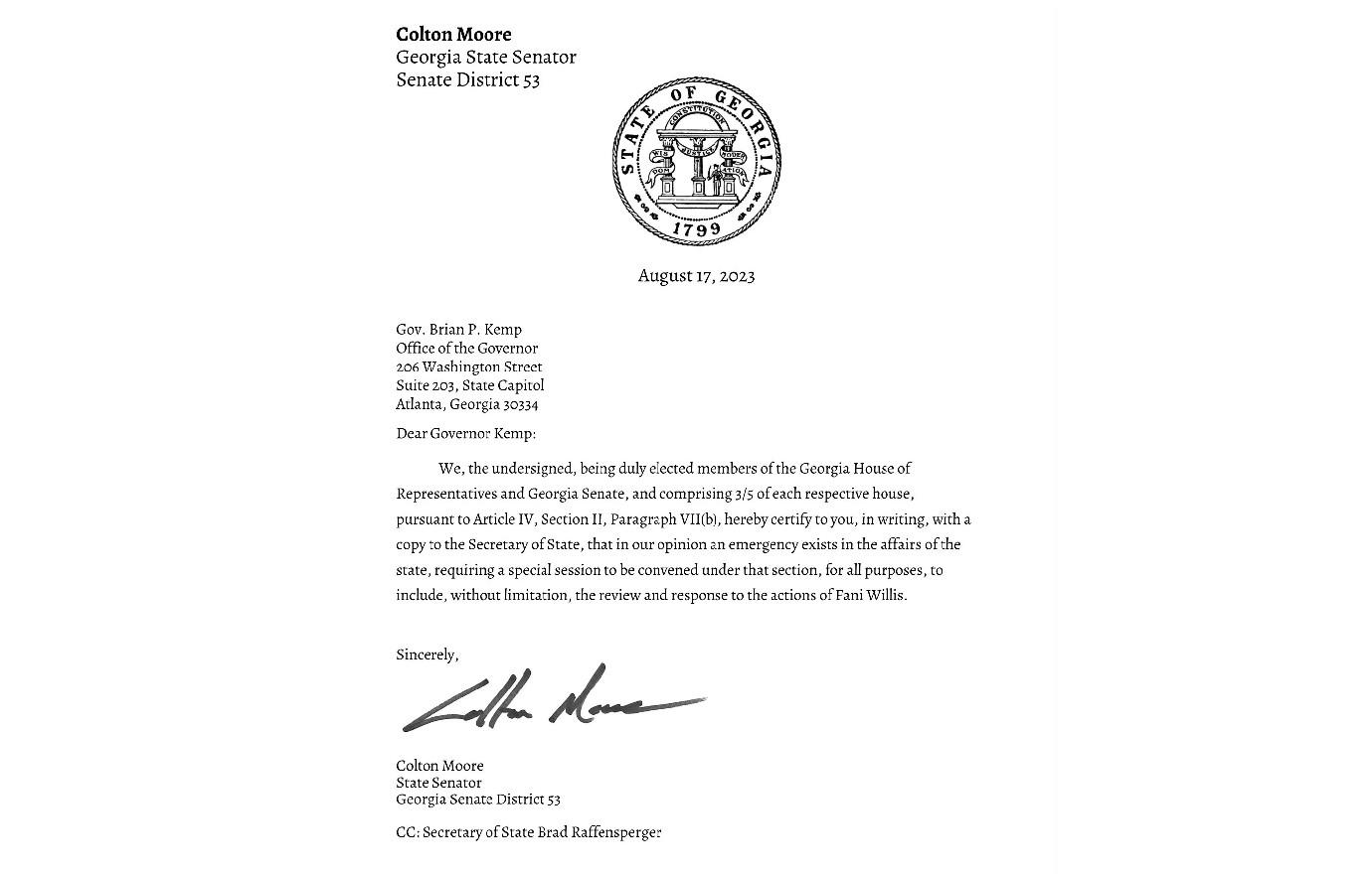 Colton Letter Fanni Willis Facing Removal As Georgia Republicans Move to Take Down ...