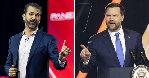 Split photo of Donald Trump Jr., J.D. Vance