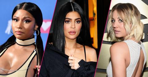 Nicki Minaj, Kylie Jenner, Kaley Cuoco (L-R); rapper Nicki Minaj holds her award for best hip-hop video in the press room at the 2018 MTV Video Music Awards; Kylie Jenner on April 30, 2017 in New York City; Kaley Cuoco attends The 58th GRAMMY Awards at Staples Center