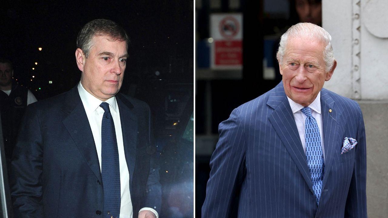 Split photo of Andrew Windsor and King Charles