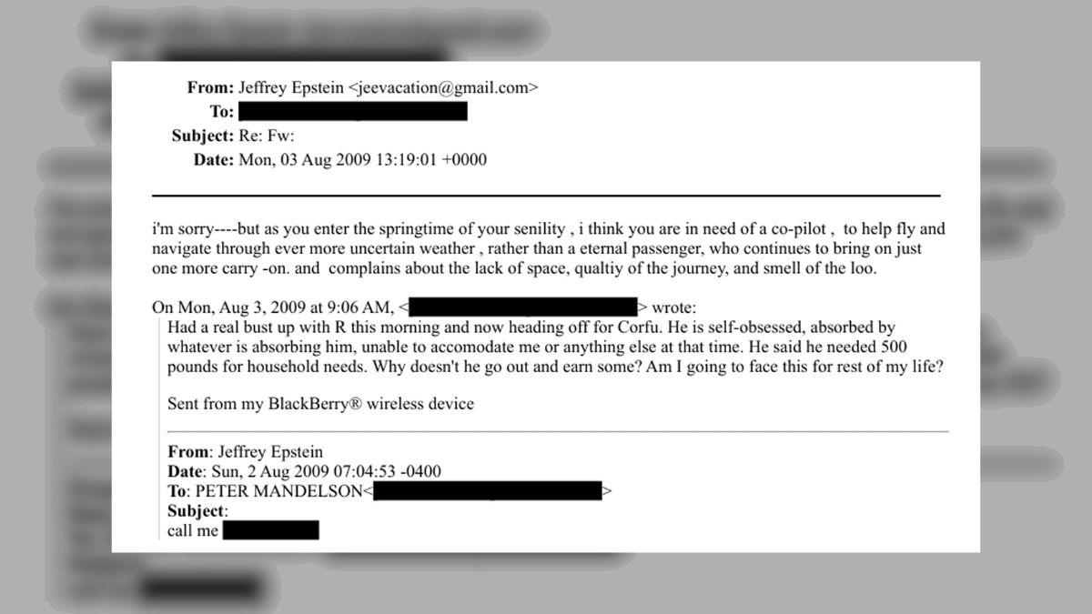 Photo of Epstein's email to Mandelson