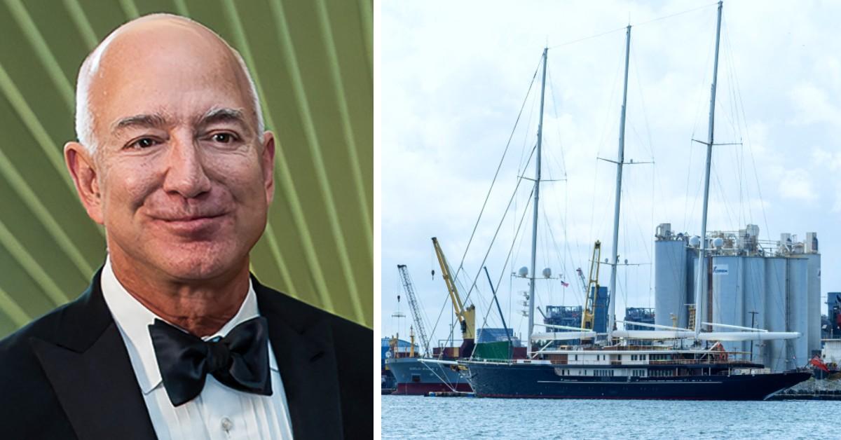 Composite photo of Jeff Bezos, yacht