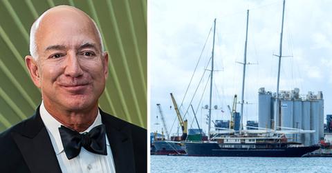 Composite photo of Jeff Bezos, yacht