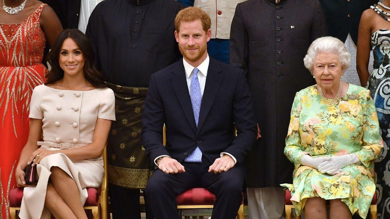 Photo of Meghan Markle, Prince Harry and Queen Elizabeth