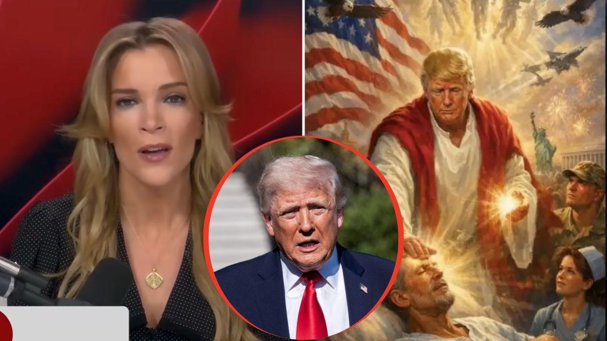split image of Megyn Kelly, Donald Trump ai picture, Donald Trump