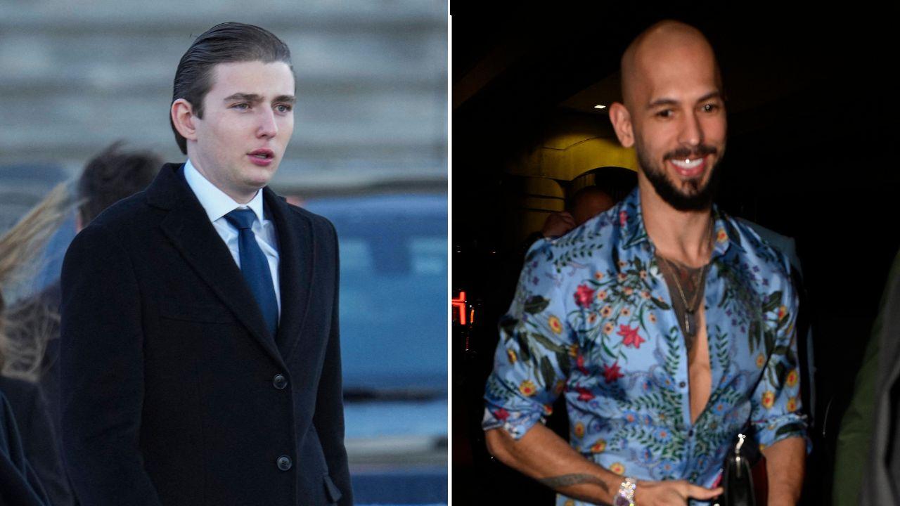 A photo of Barron Trump alongside a photo of Andrew Tate
