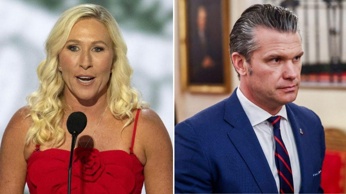 split image of Marjorie Taylor Greene and Pete Hegseth