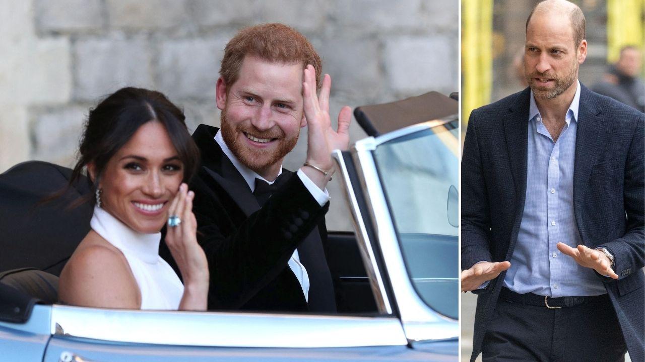 Split photos of Prince Harry, Prince William and Meghan Markle