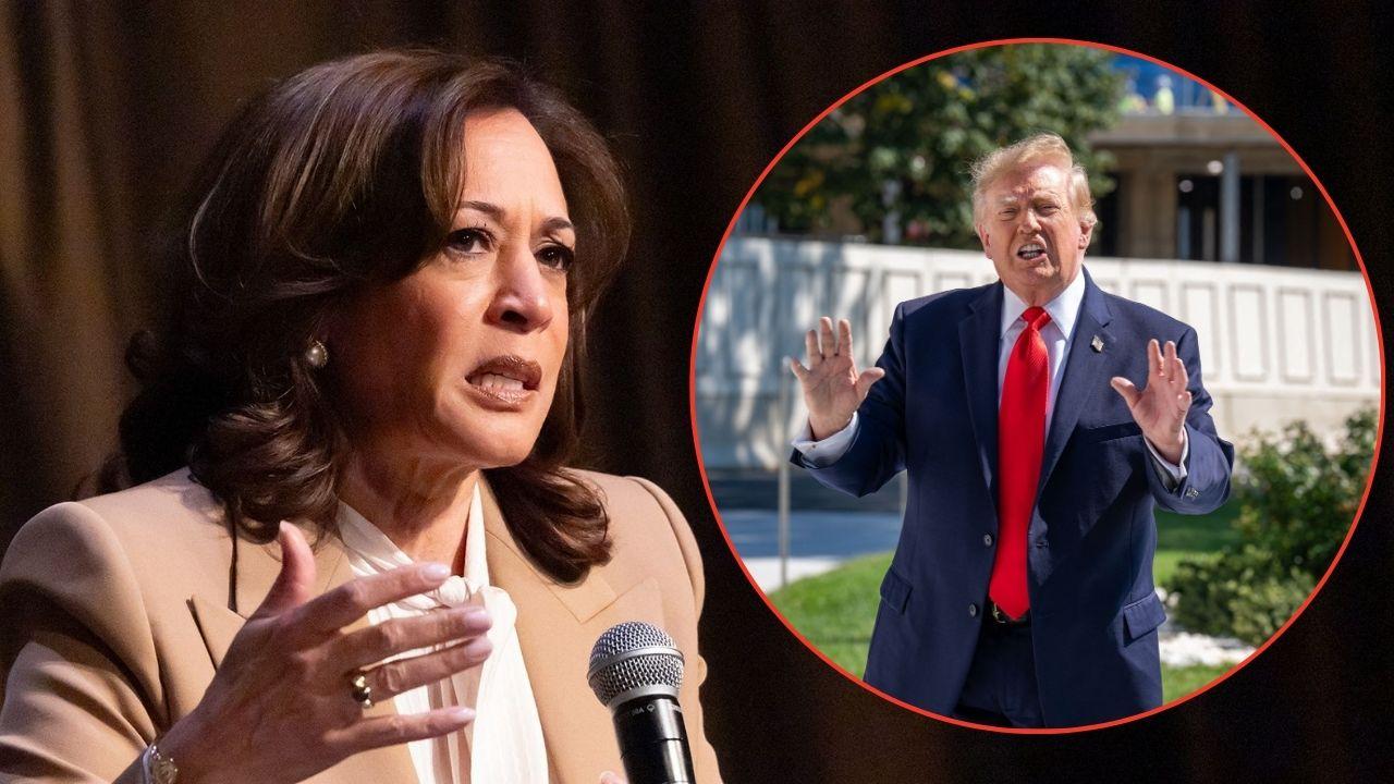 Split image of Kamala Harris and Donald Trump