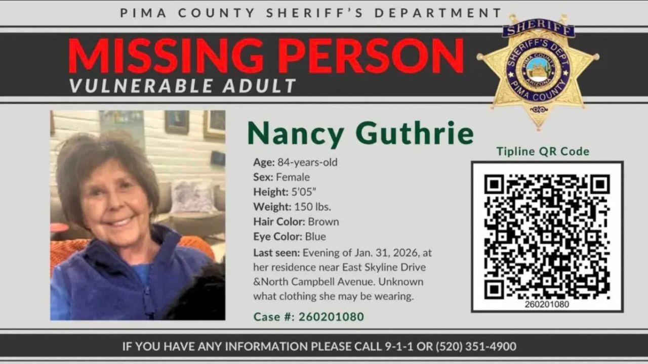 A missing persons report of Nancy Guthrie