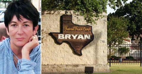 split photo of Ghislaine Maxwell and prison