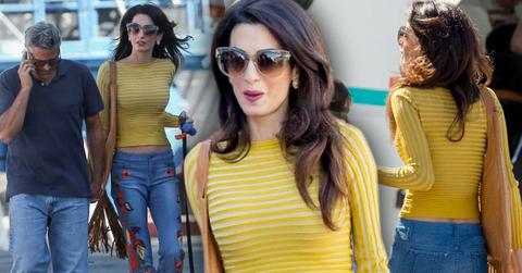 //amal clooney skinny jeans belly crop top george