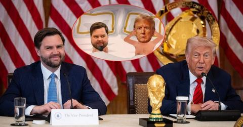 photo of jd vance and donald trump with insert of south park