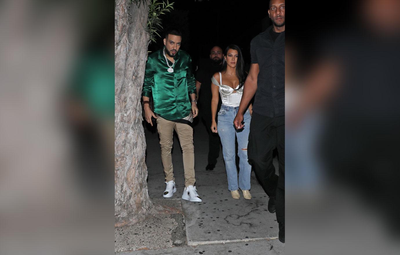 Kourtney Kardashian and French Montana arrive together to Genghis Cohen to celebrate Steph Steph's birthday party in Los Angeles.