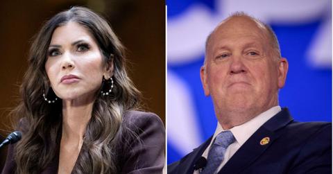A photo if Krisi Noem alongside a photo of Tom Homan