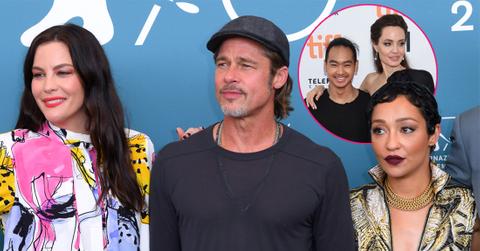 Main, Liv Tyler, Brad Pitt and Ruth Negga 'Ad Astra' photocall. Inset, Maddox Jolie-Pitt, left, and Angelina Jolie attend a premiere for "First They Killed My Father" on day 5 of the Toronto International Film Festival at the Princess of Wales Theatre, in Toronto.