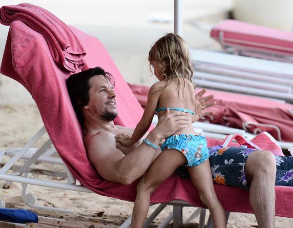 //Mark Wahlberg and his wife Rhea Durham seen on sandylane beach in Barbados