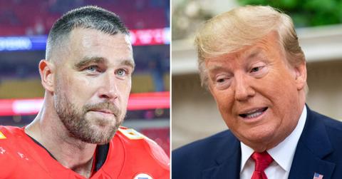 A photo of Travis Kelce alongside a photo of Donald Trump