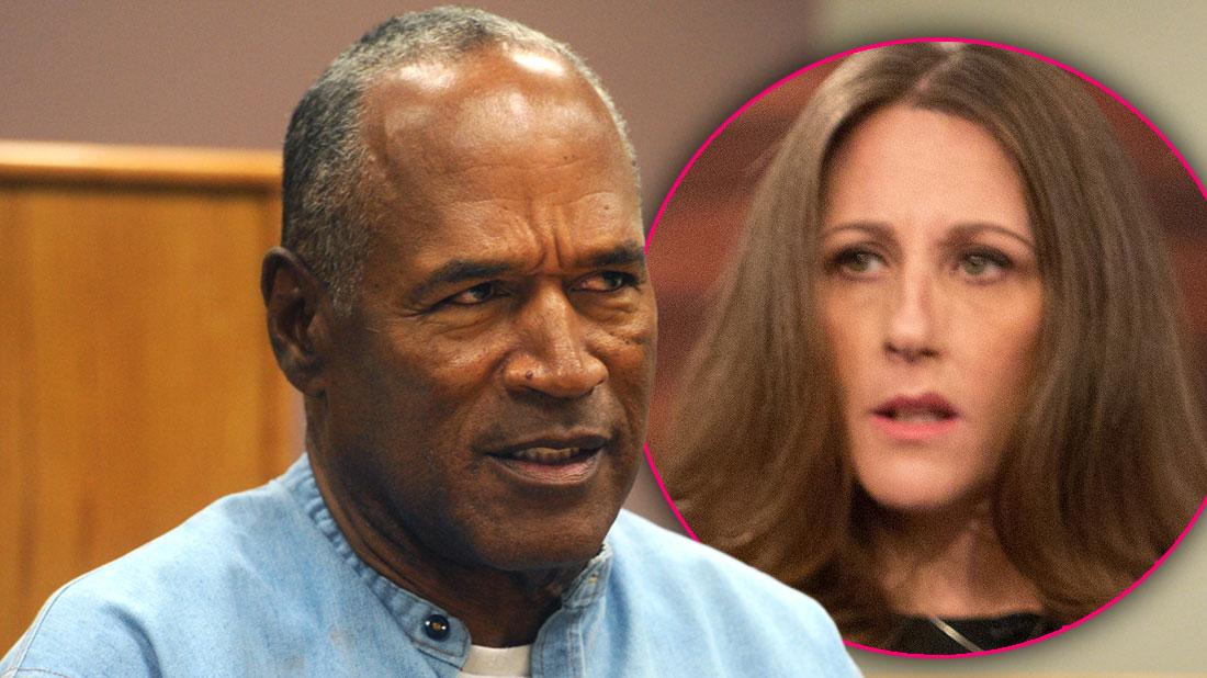 OJ Simpson Looking Angry with Inset of Ron Goldman's Sister Kim Goldman Looking at OJ