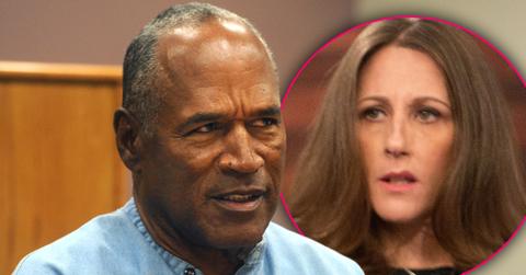 OJ Simpson Looking Angry with Inset of Ron Goldman's Sister Kim Goldman Looking at OJ