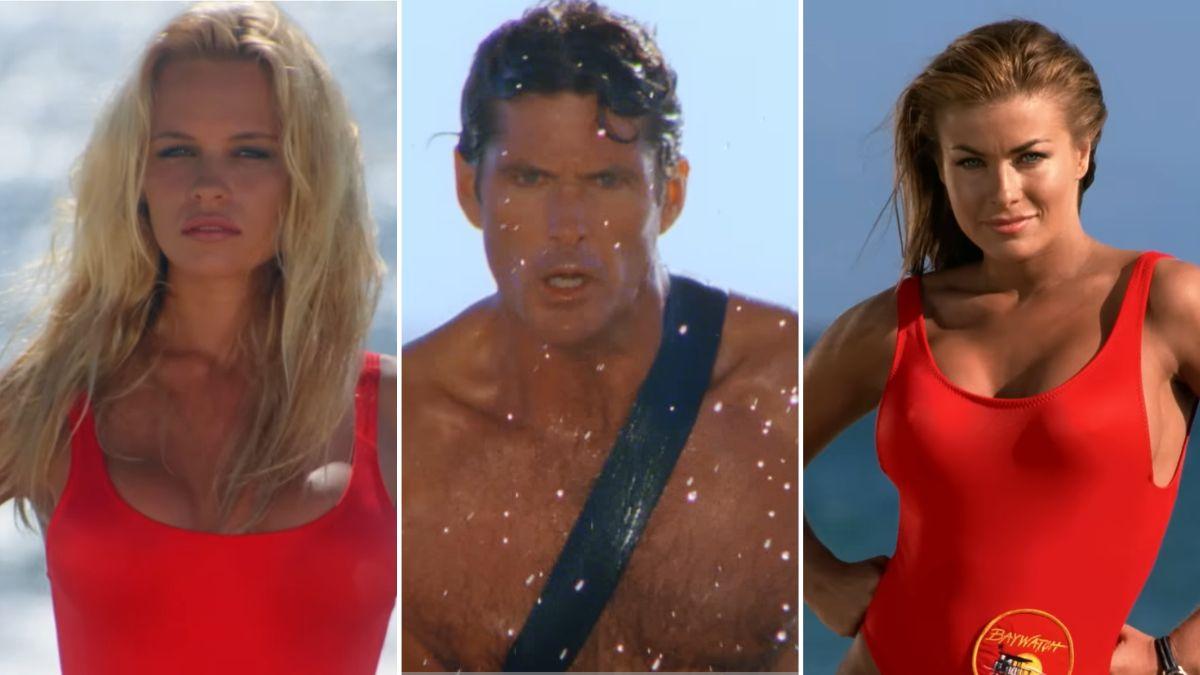Split photos of David Hasselhoff, Carmen Elektra and Brooke Burns