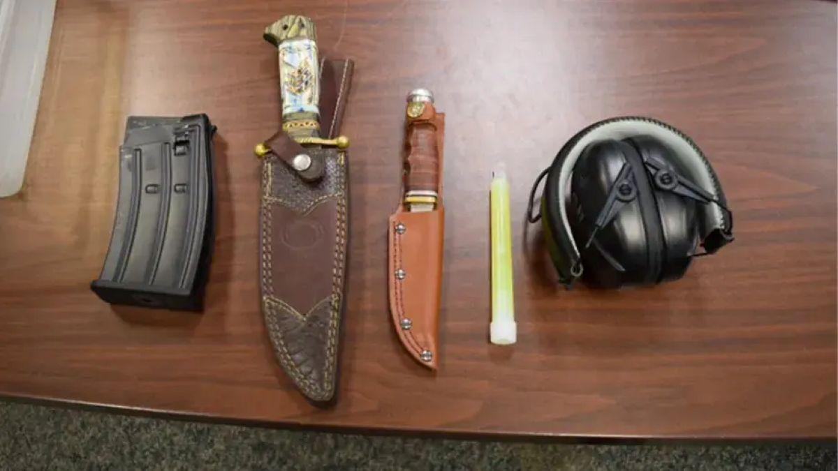 Proper had knives, guns, ammunition and more at his disposal. 