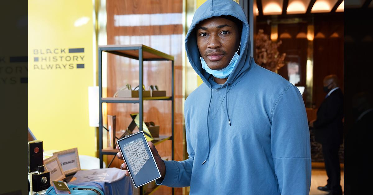 DeVonta Smith in the Backstage Creations 2021 ESPYS Suite