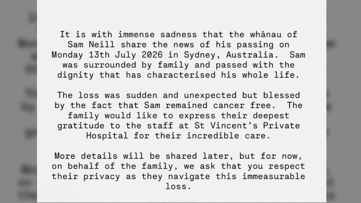 Photo of Sam Neill's death announcement