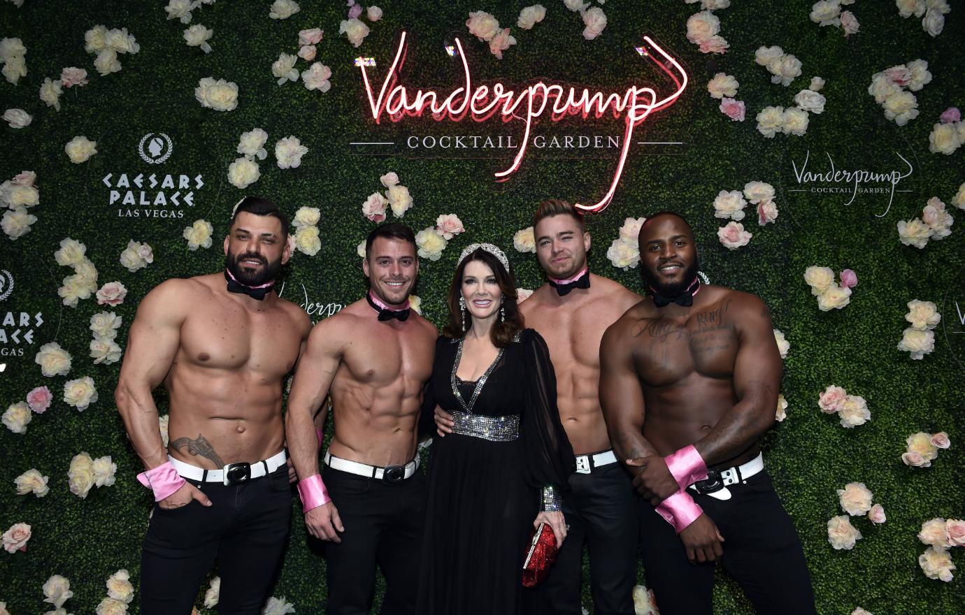 Lisa Vanderpump and Chippendales dancers attended the grand opening of Vanderpump Cocktail Garden at Caesars Palace on March 30, 2019 in Las Vegas, Nevada.