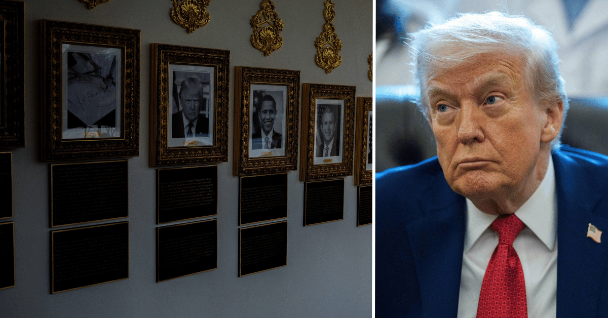 Split photo of the White House Presidential Walk of Fame, Donald Trump
