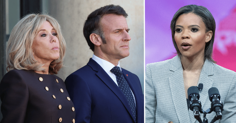 Split photo of Brigitte and Emmanuel Macron, Candace Owens