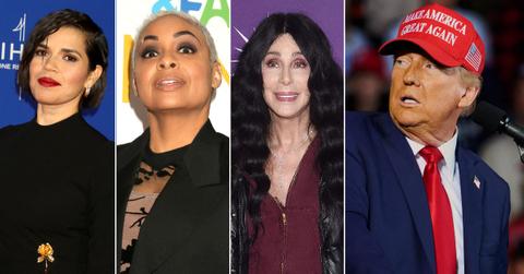 Composite photo of America Ferrera, Raven-Symoné, Cher and Donald Trump.