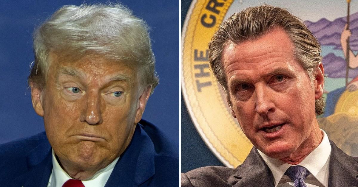 Split photo of Donald Trump, Gavin Newsom