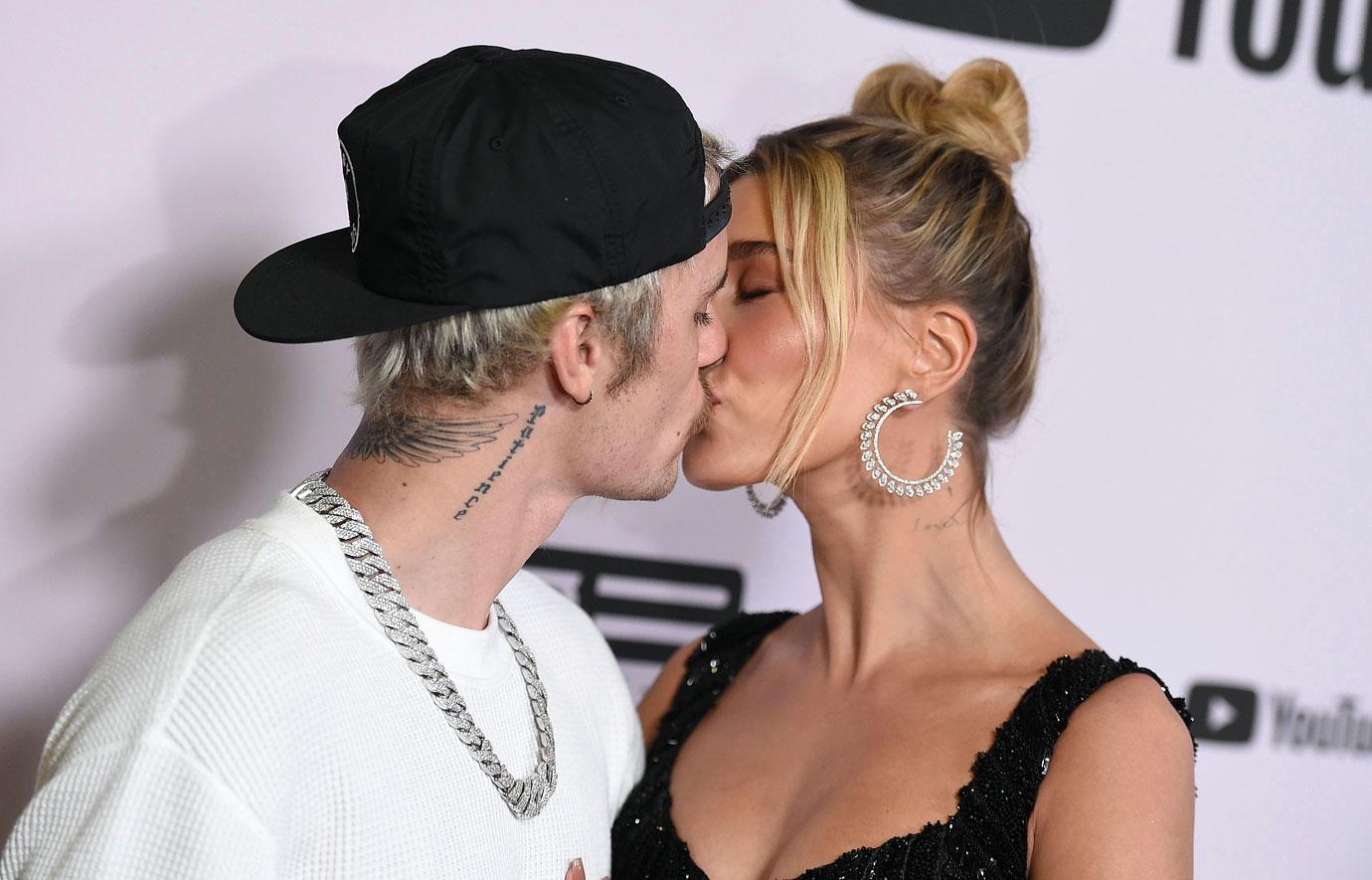 Justin Bieber & Hailey Baldwin Kiss On ‘Seasons’ Premiere Carpet