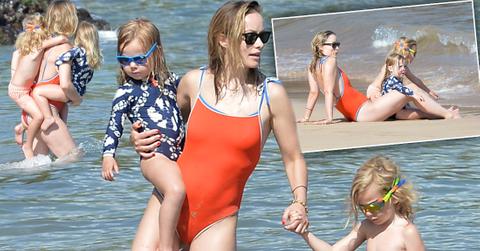 Olivia Wilde Wears Orange Swimsuit During Beach Day With Kids
