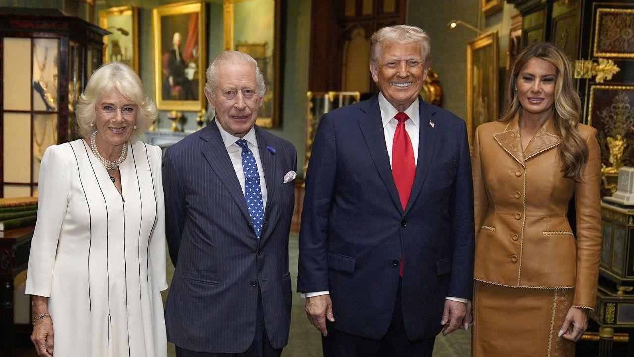 picture of Queen Camilla, king charles, Donald Trump and melania trump