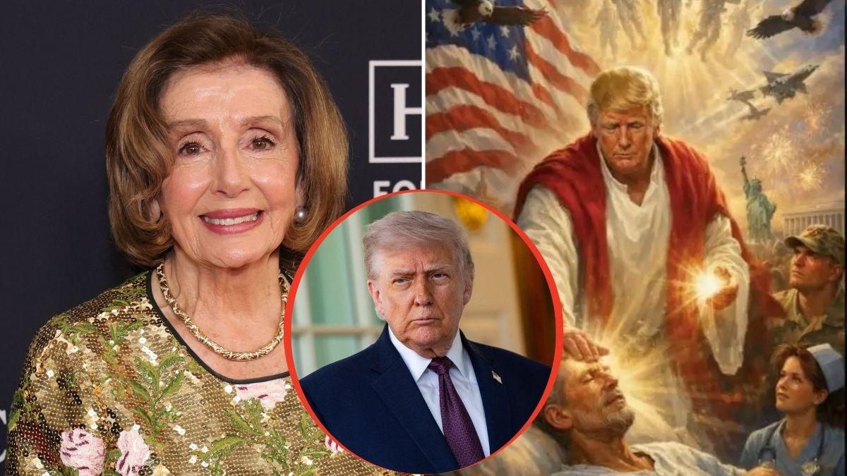 split image of Nancy Pelosi / Donald Trump ai image / Donald Trump