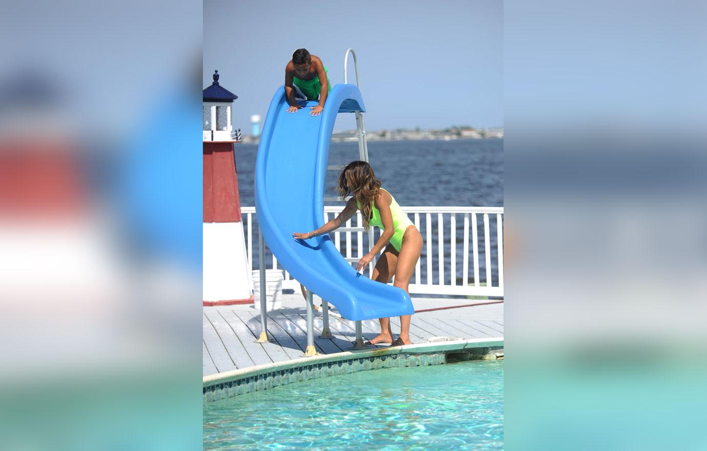 Melissa Gorga Enjoys Pool Day With Son In Neon Swimsuit