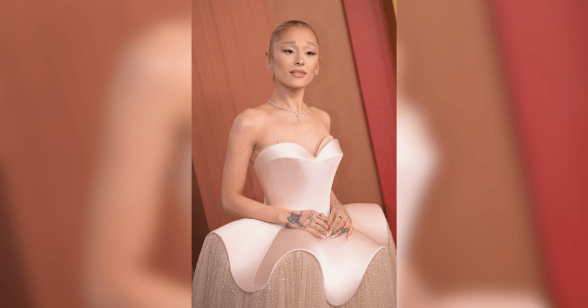 ariana grandes pale pink oscars red carpet look explained