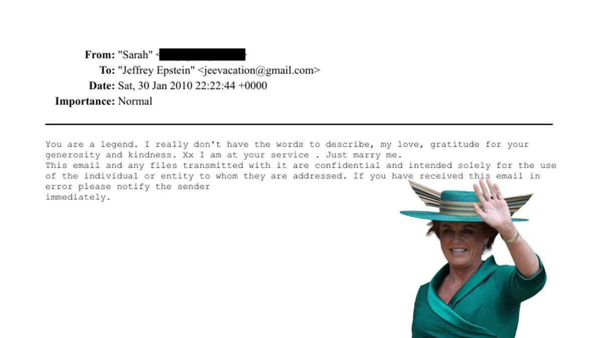 Photo of Sarah Ferguson's email to Jeffrey