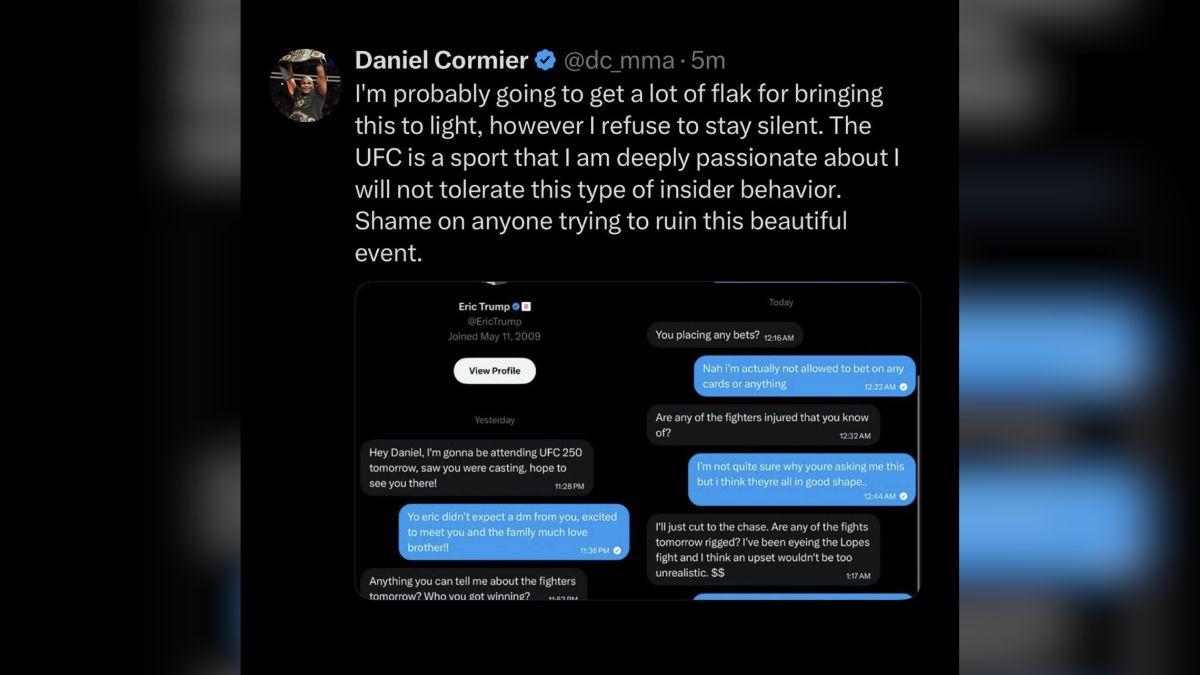 'Are any of the fights tomorrow rigged' the president's son allegedly asked Cormier.