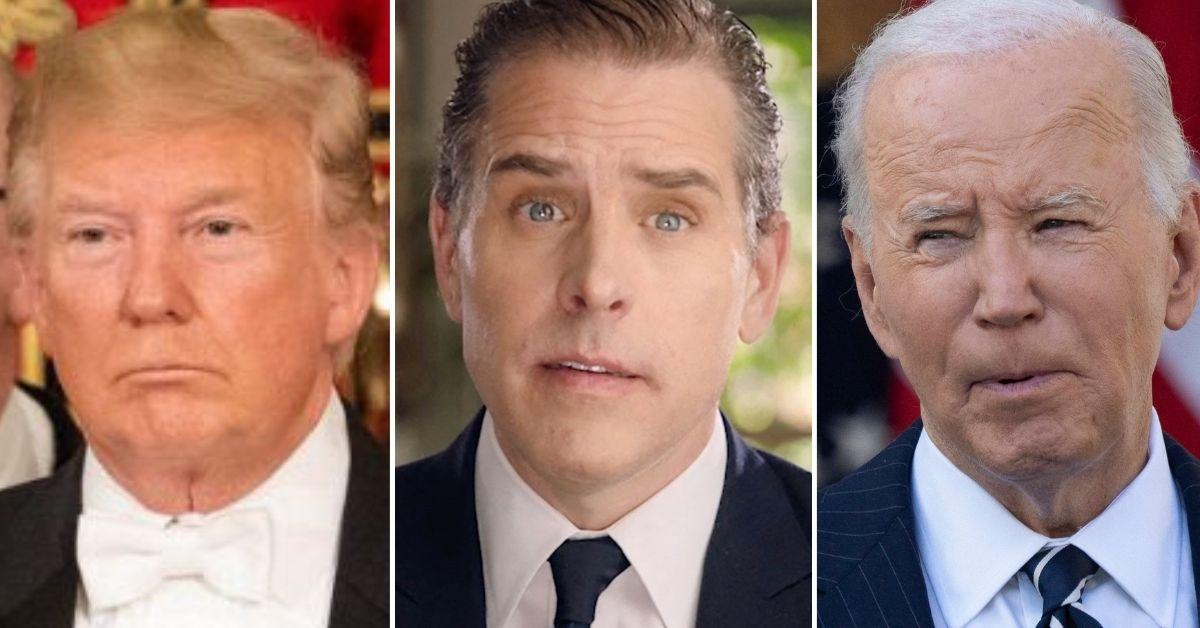 Split photo of Donald Trump, Hunter Biden, and Joe Biden.