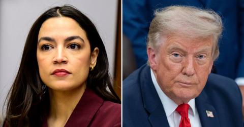 split image of AOC and Donald Trump